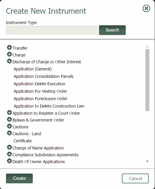 Create New Instrument Window