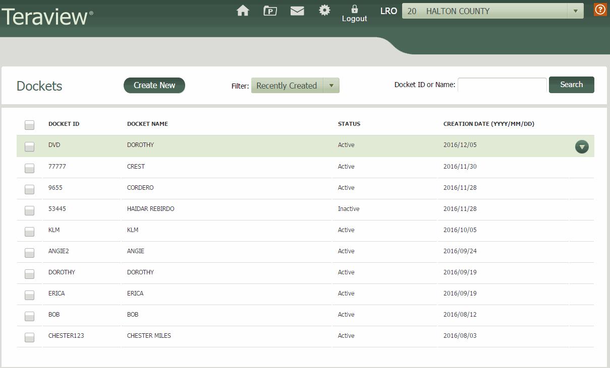 Dockets Screen