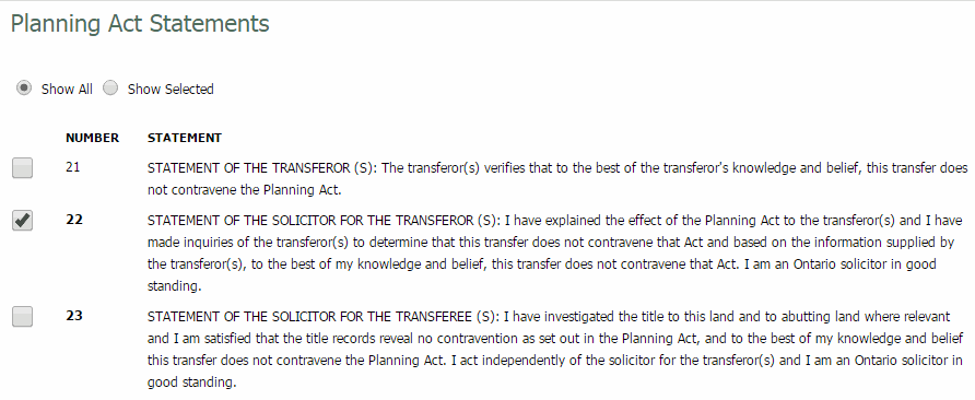Planning Act Statements Branch