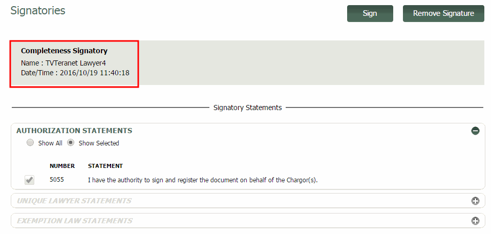 Signature display in Signatories Tab