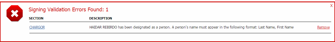 Signing Validation Errors 