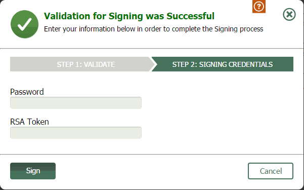 Signing Credentials Window