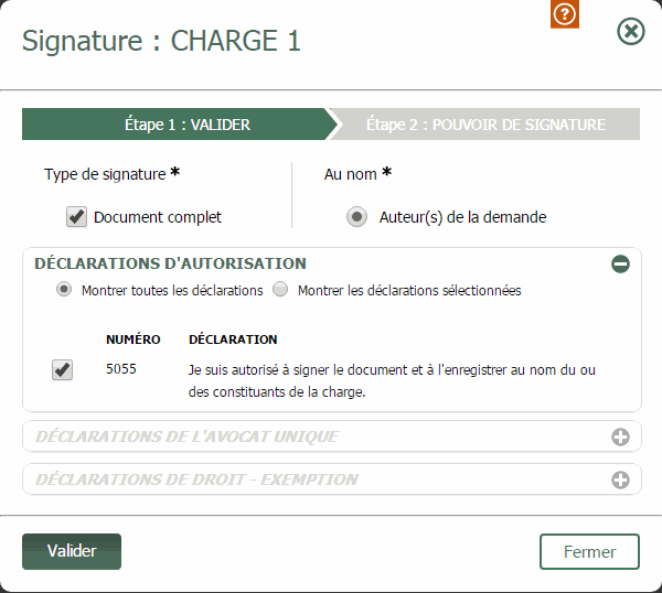 Fenêtre de signature