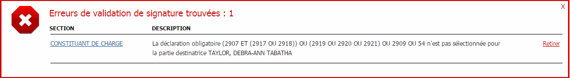 Erreur de validation de signature