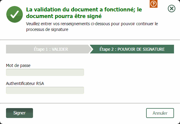 Étape Pouvoir de signature