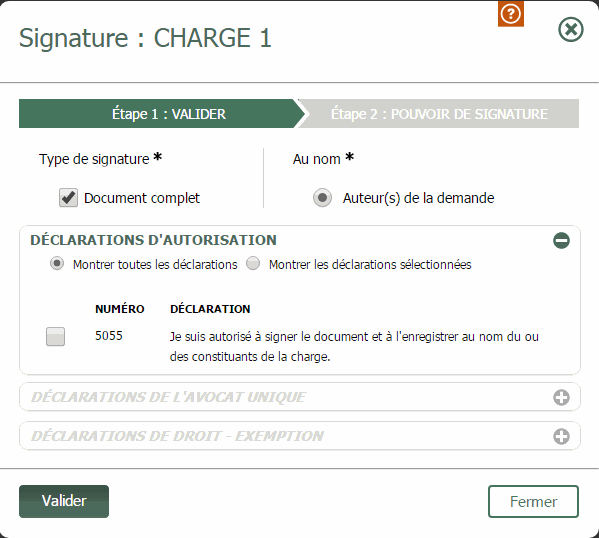 Fenêtre de signature