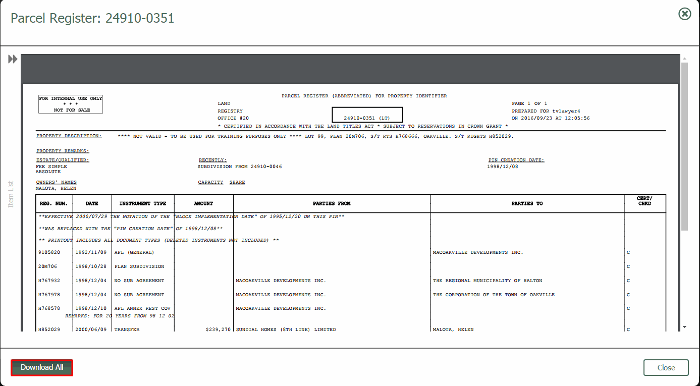 Parcel Register PDF