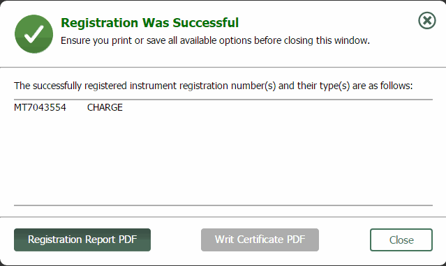 Registration Success Message